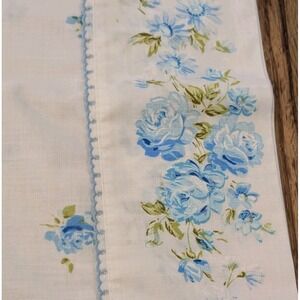 Vtg Fashion Manor Muslin King Cotton Blend Pillowcases Blue Roses Shabby Chic